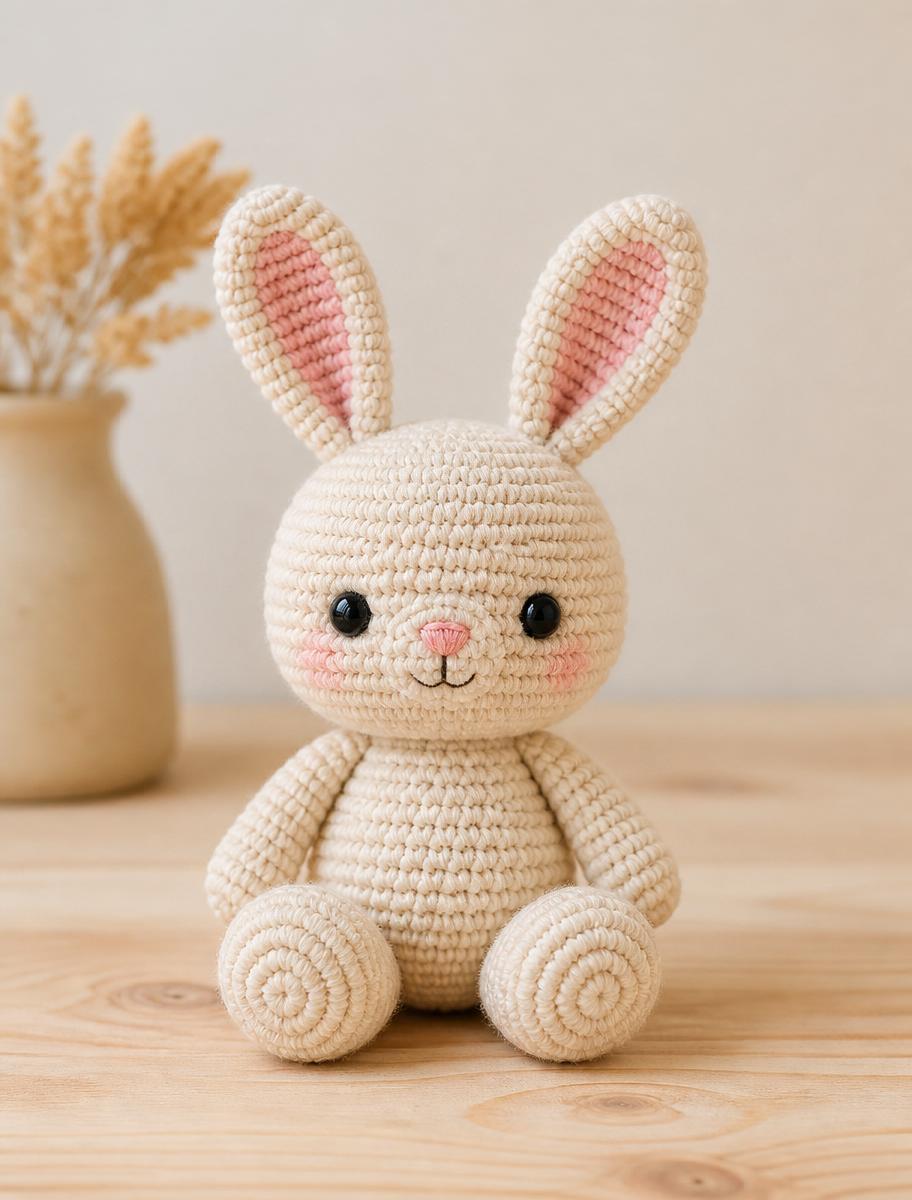 Amigurumi de coelhinho em crochê com pontos uniformes